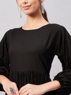 InWeave Solid Black Flared Dress | Grocsy