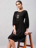 InWeave Solid Black Flared Dress | Grocsy