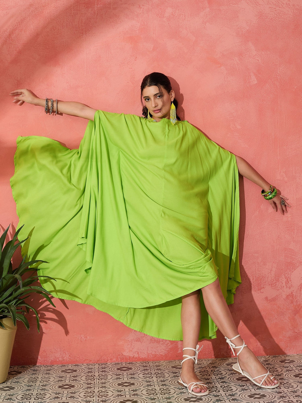 InWeave Lime Green Rayon Cowel Style Kaftan | Grocsy