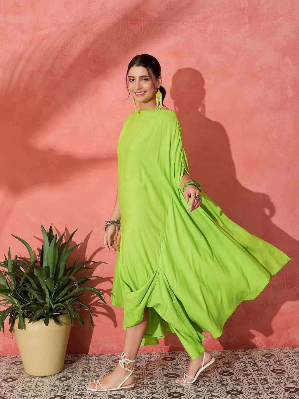 InWeave Lime Green Rayon Cowel Style Kaftan | Grocsy