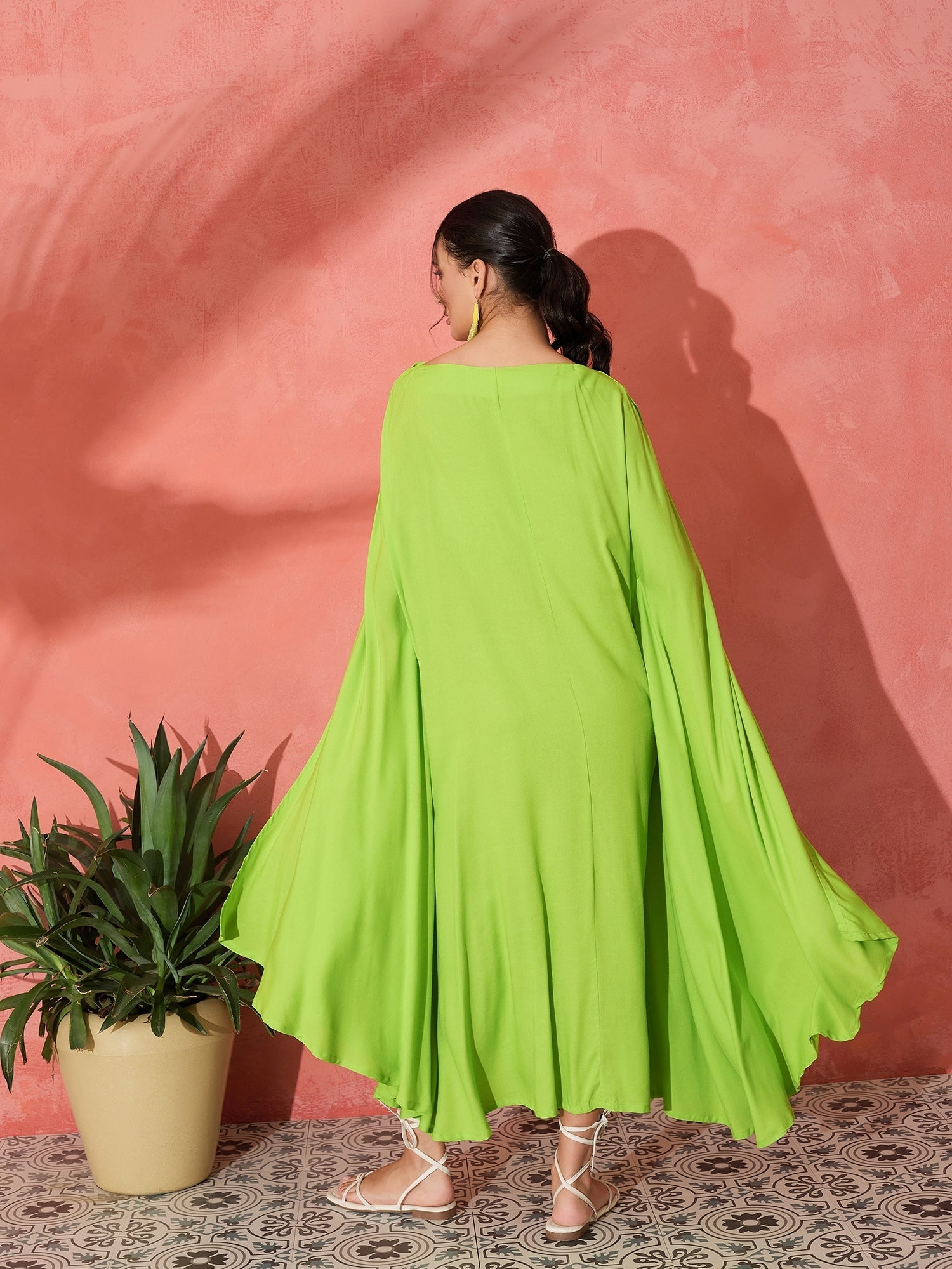 InWeave Lime Green Rayon Cowel Style Kaftan | Grocsy