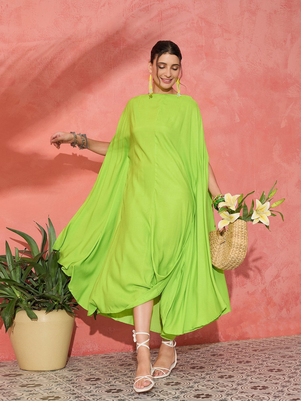 InWeave Lime Green Rayon Cowel Style Kaftan | Grocsy