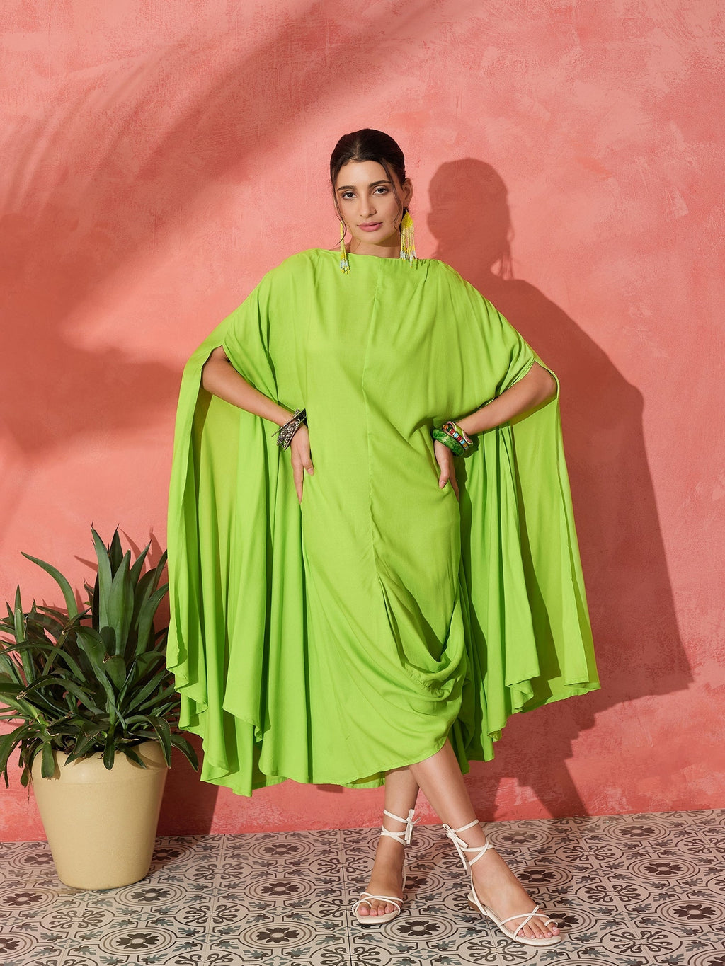 InWeave Lime Green Rayon Cowel Style Kaftan | Grocsy