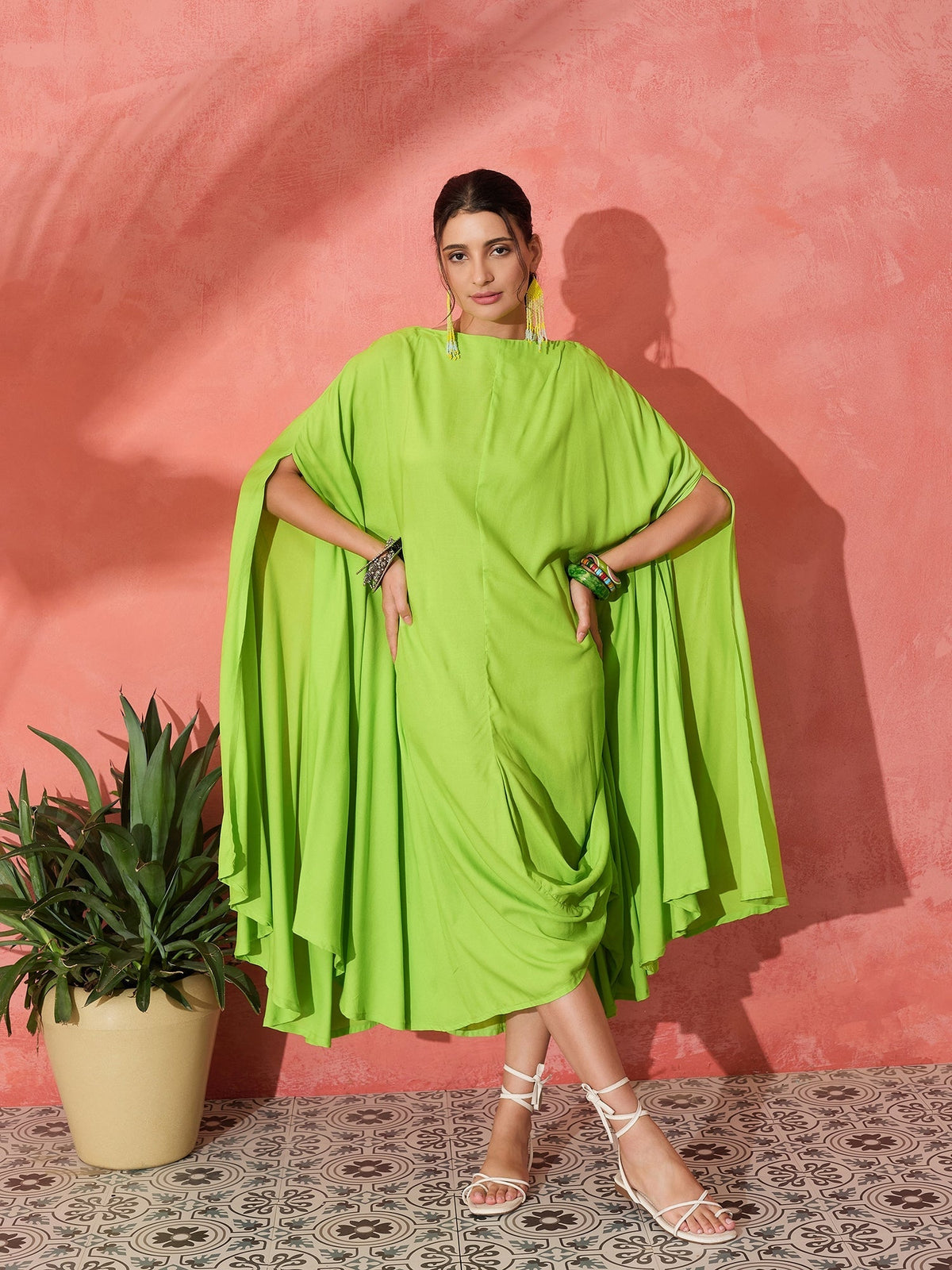 InWeave Lime Green Rayon Cowel Style Kaftan | Grocsy