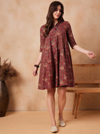 InWeave Rust Scales Printed Flared Dress | Grocsy