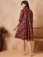 InWeave Rust Scales Printed Flared Dress | Grocsy