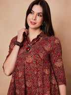 InWeave Rust Scales Printed Flared Dress | Grocsy