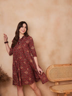 InWeave Rust Scales Printed Flared Dress | Grocsy