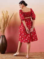 InWeave Red Bishop Sleeve Dress | Grocsy