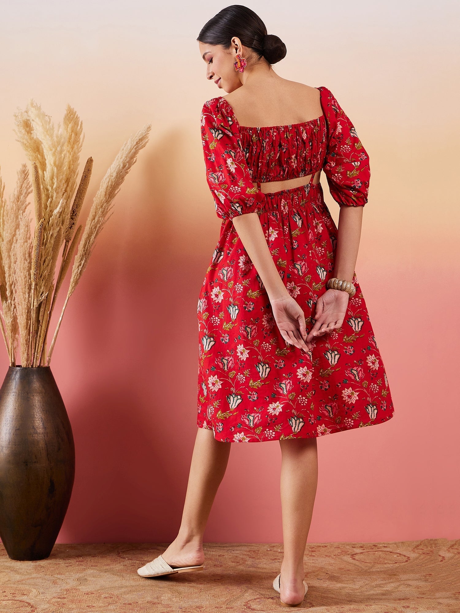 InWeave Red Bishop Sleeve Dress | Grocsy