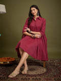 InWeave Maroon Kantha Collar Flared Dress | Grocsy