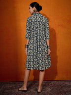 InWeave Black White Leaf Print Flared Dress | Grocsy