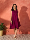 InWeave Wine Mirror Work Round Neck W/S Dress | Grocsy