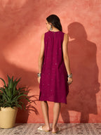 InWeave Wine Mirror Work Round Neck W/S Dress | Grocsy