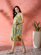 InWeave Pear Green Window Print R Neck Dress | Grocsy