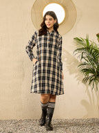 InWeave Black Beige Check Dress | Grocsy