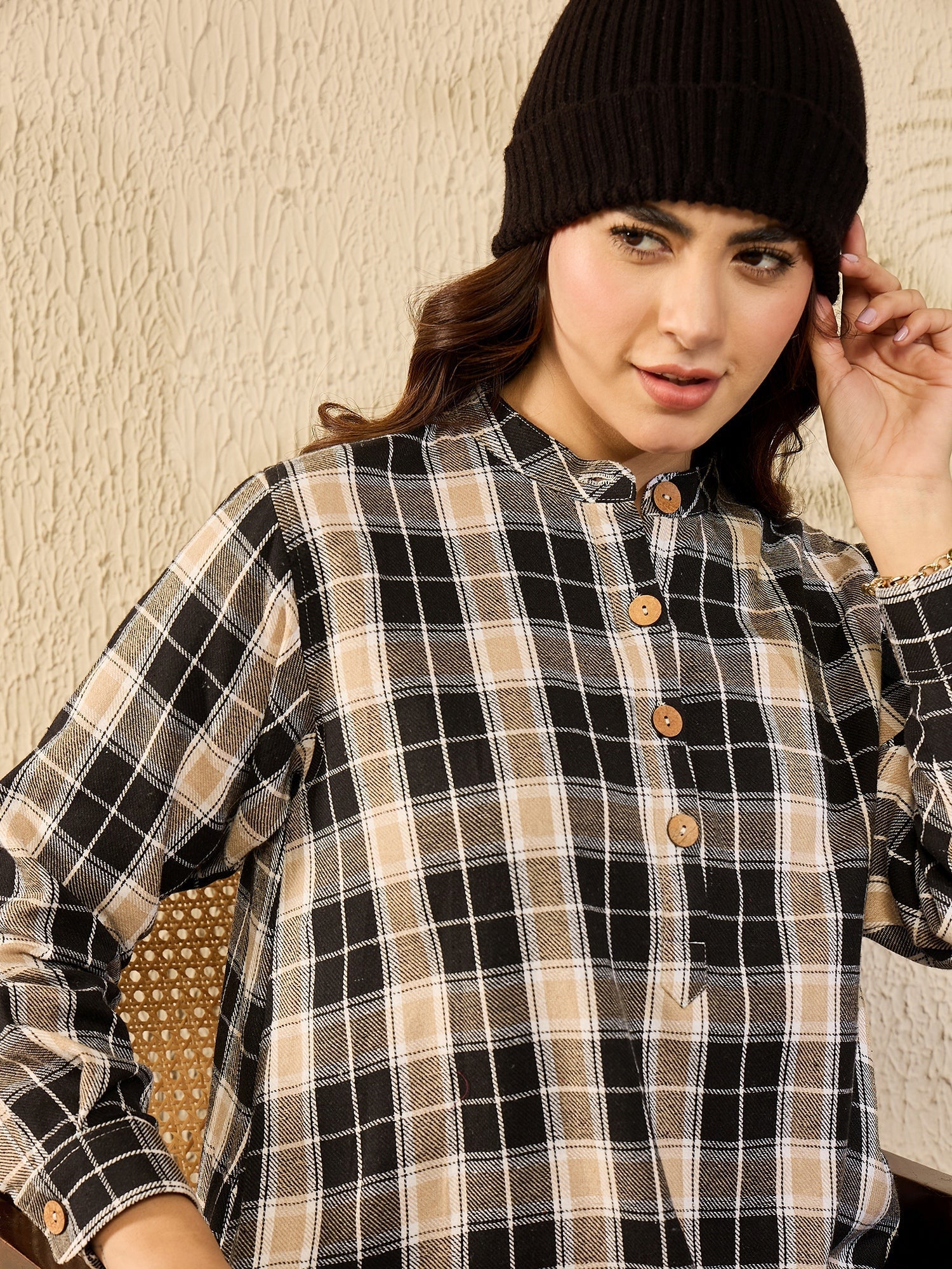 InWeave Black Beige Check Dress | Grocsy