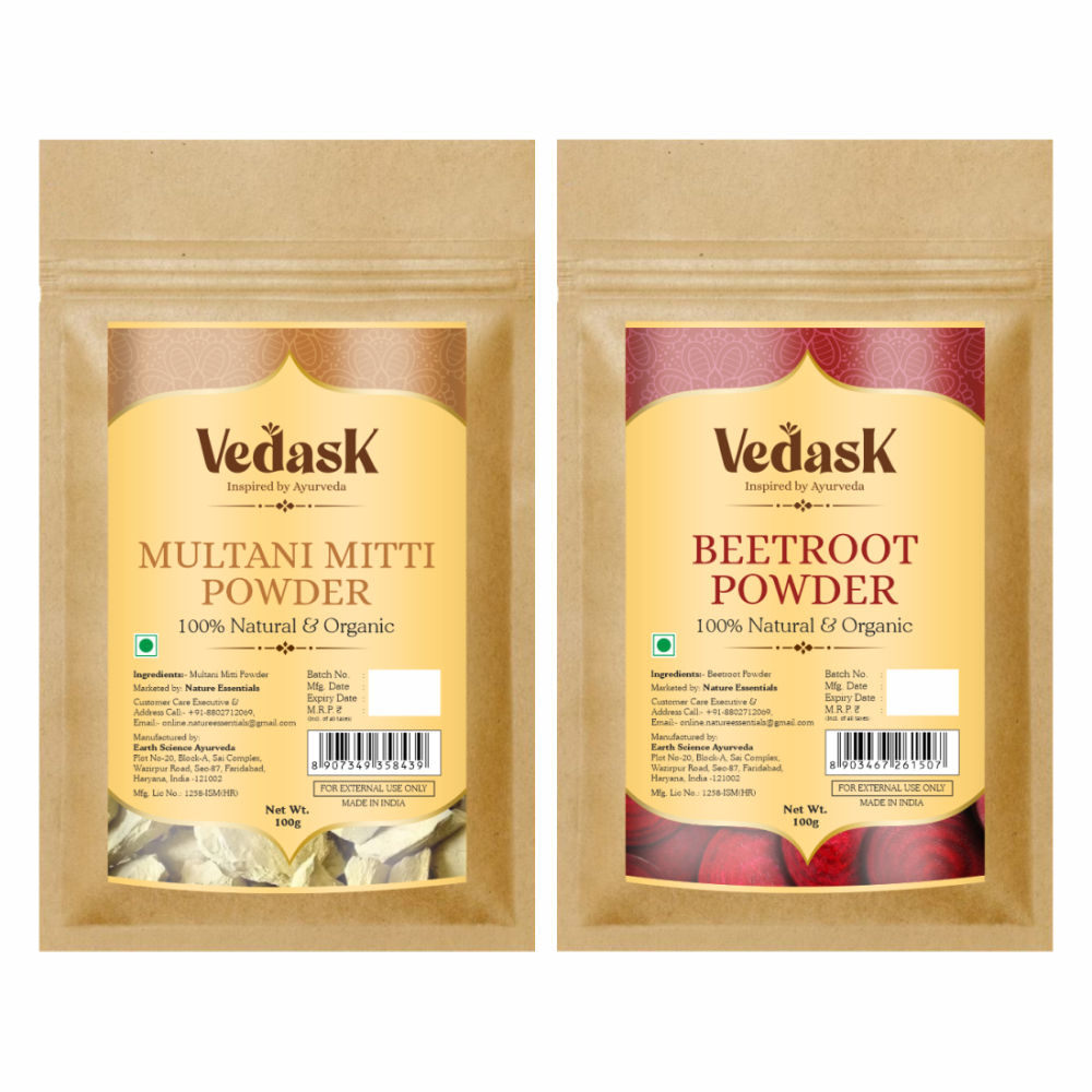 Vedask Organic Multani Mitti And Beetroot Powder Combo Pack | Grocsy
