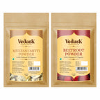 Vedask Organic Multani Mitti And Beetroot Powder Combo Pack | Grocsy
