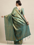 Saree Mall Blue & Gold-Toned Woven Design Zari Silk Blend Banarasi Saree | Grocsy