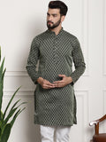 Sojanya Men Green & Beige Jacquard Silk Kurta | Grocsy