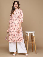 HERE&NOW Pink & Maroon Floral Printed Pure Cotton Kurta | Grocsy