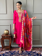 The52 Viscose Silk Fabric work Straight cut Kurta, Pant and Dupatta Set | Grocsy