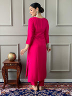 The52 Viscose Silk Fabric work Straight cut Kurta, Pant and Dupatta Set | Grocsy