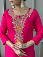 The52 Viscose Silk Fabric work Straight cut Kurta, Pant and Dupatta Set | Grocsy