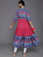 Aks Ethnic Motifs Printed Mandarin Collar Cotton Silk Anarkali Kurta | Grocsy