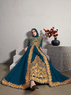 Monjolika Fashion Designer Real Georgette With Embroidered Pakistani Anarkali Suits In Teal Color | Grocsy