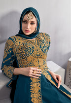Monjolika Fashion Designer Real Georgette With Embroidered Pakistani Anarkali Suits In Teal Color | Grocsy