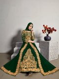 Monjolika Fashion Designer Real Georgette With Embroidered Pakistani Anarkali Suits In Dark Green Color | Grocsy