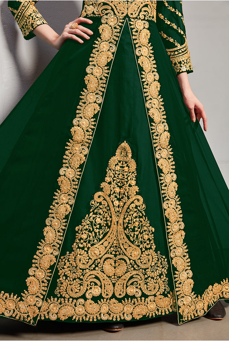 Monjolika Fashion Designer Real Georgette With Embroidered Pakistani Anarkali Suits In Dark Green Color | Grocsy