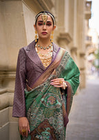 Monjolika Fashion Foil Print Green Viscose Silk Classic Saree | Grocsy