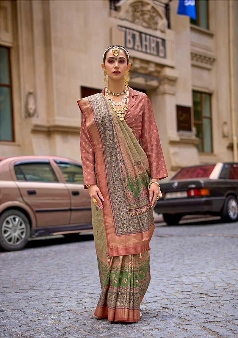 Monjolika Fashion Foil Print Multicolour Viscose Silk Classic Saree | Grocsy