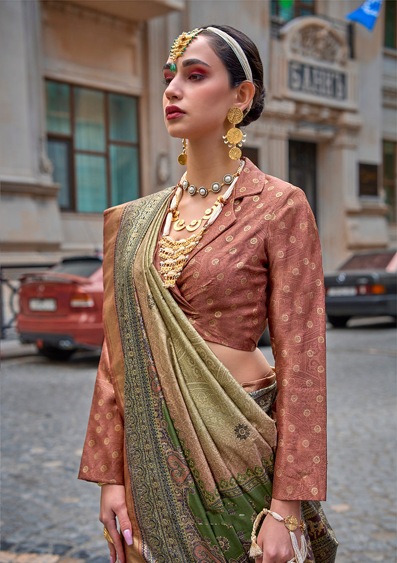 Monjolika Fashion Foil Print Multicolour Viscose Silk Classic Saree | Grocsy