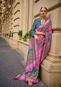 Monjolika Fashion Foil Print Pink Viscose Silk Classic Saree | Grocsy