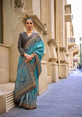 Monjolika Fashion Foil Print Turquoise Viscose Silk Classic Saree | Grocsy