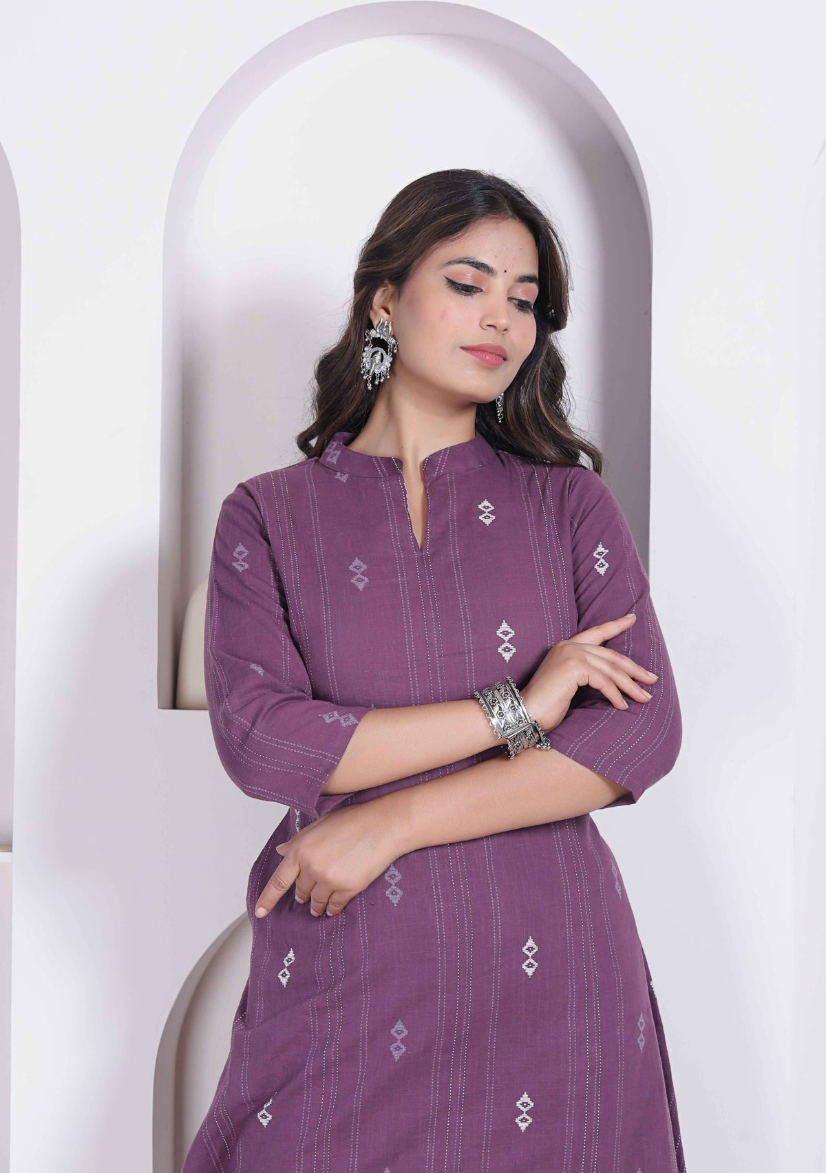 Miravan Womens Abstract Printed Wine Kurta Set | Grocsy