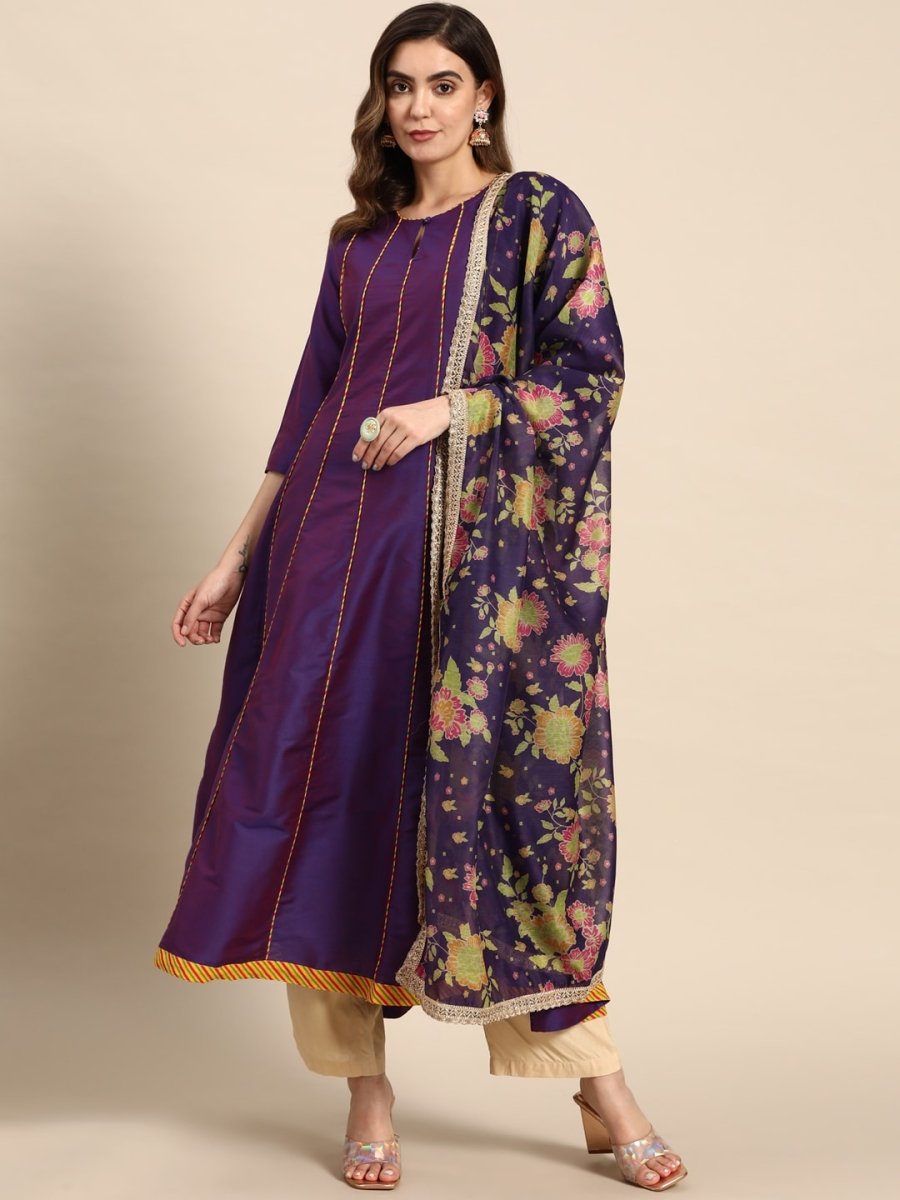All About You Women Keyhole Neck A-Line Kurta & Dupatta | Grocsy