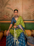 Monjolika Fashion Green & Navy Blue Mercerized Sigma Silk Saree with Aqua Finish | Grocsy