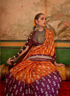 Monjolika Fashion Orange & Plum Mercerized Sigma Silk Saree with Aqua Finish | Grocsy