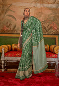 Monjolika Fashion Green Mercerized Sigma Silk Saree with Aqua Finish | Grocsy