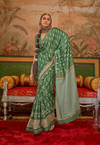 Monjolika Fashion Green Mercerized Sigma Silk Saree with Aqua Finish | Grocsy