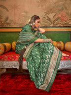 Monjolika Fashion Green Mercerized Sigma Silk Saree with Aqua Finish | Grocsy