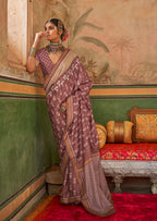 Monjolika Fashion Mauve Mercerized Sigma Silk Saree with Aqua Finish | Grocsy