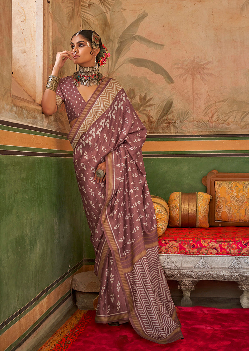 Monjolika Fashion Mauve Mercerized Sigma Silk Saree with Aqua Finish | Grocsy