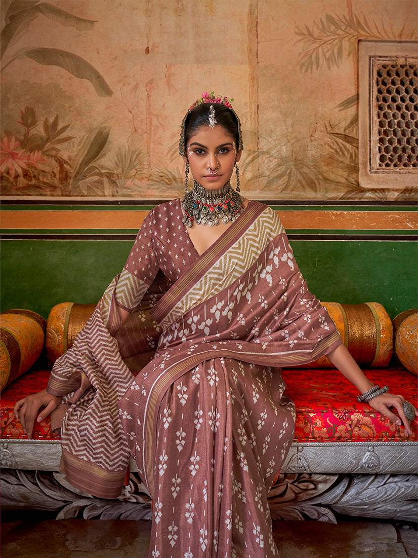 Monjolika Fashion Mauve Mercerized Sigma Silk Saree with Aqua Finish | Grocsy