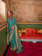 Monjolika Fashion Aqua Blue Mercerized Sigma Silk Saree with Aqua Finish | Grocsy